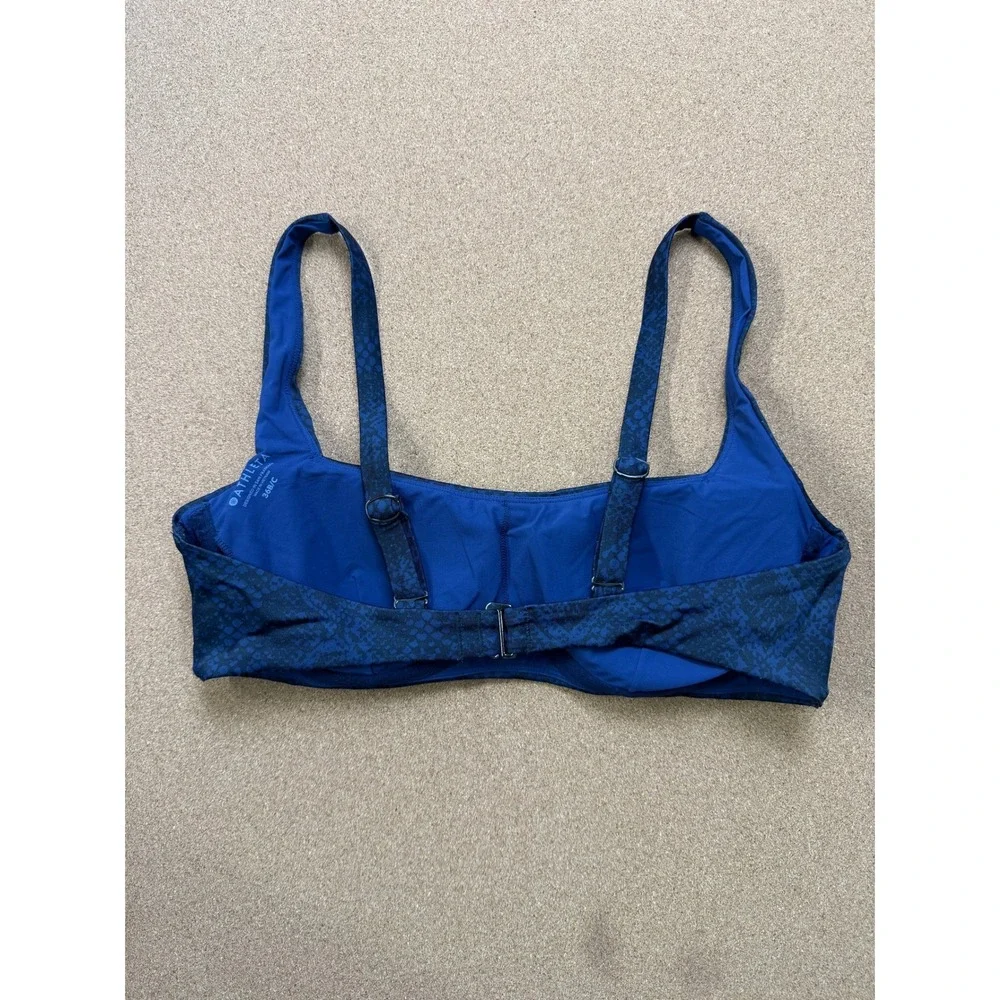 Athleta Bikini Top Women 36B/C‎ Blue Snake Skin Print Scoop Neck Swimwear Beach